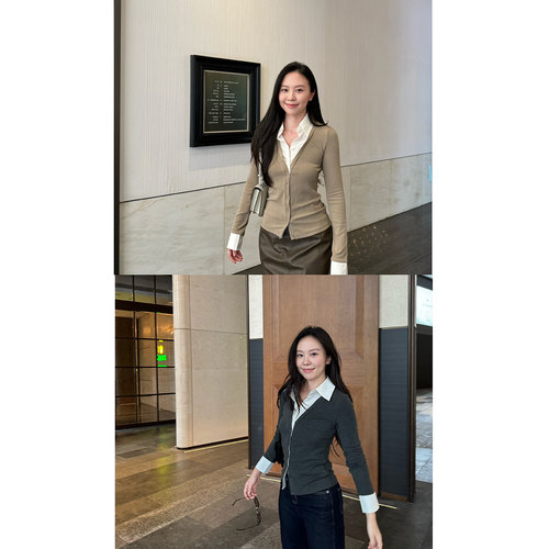 daydayicy miu系高智感 假两件衬衫领针织衫女秋设计感气质上衣