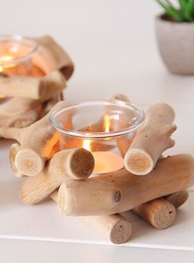 Wooden candle holder glass decoration romantic simple garden