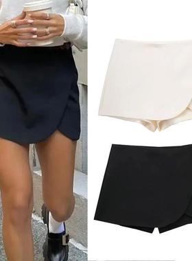 TRAF 2024 Asymmetric Skort For Women Pink Black Mini Skirt
