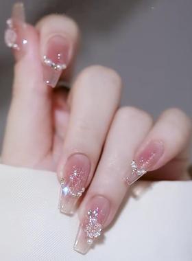 24pcs Jelly Press on Fake Nails Set Short Acrylic Long Coff