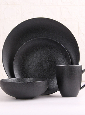 ceramic black plates bowl dinnerware Set of 4 set of 16件套