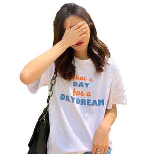 ins短袖t恤女夏装2021韩版宽松原宿bf风纯棉洋气打底衫百搭上衣服