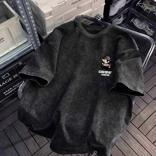 大牌外贸出口尾货清仓捡漏~美式街头 水洗黑纯棉短袖T恤男女士ins