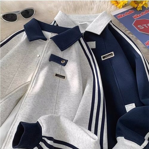 港味复古潮流撞色拼接夹克男女秋冬宽松休闲百搭