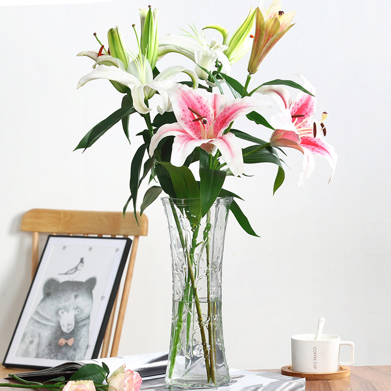 销花瓶插绿植高花瓶插花长枝鲜花干花六角玻璃瓶水养富贵竹百合摆