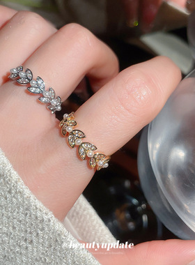 锆石麦穗珍珠开口戒指设计感小众气质百搭食指戒轻奢感手饰女