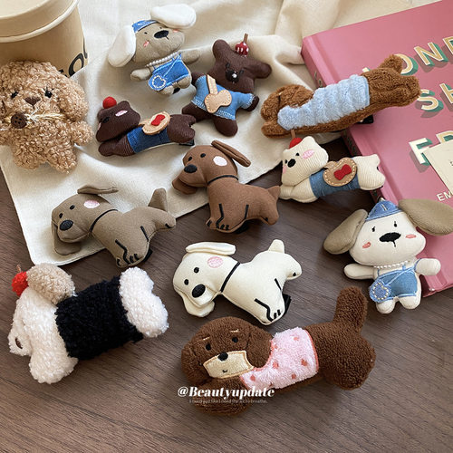 布艺毛绒玩偶小狗小熊时尚发夹侧边碎发刘海鸭嘴夹小众设计感发饰