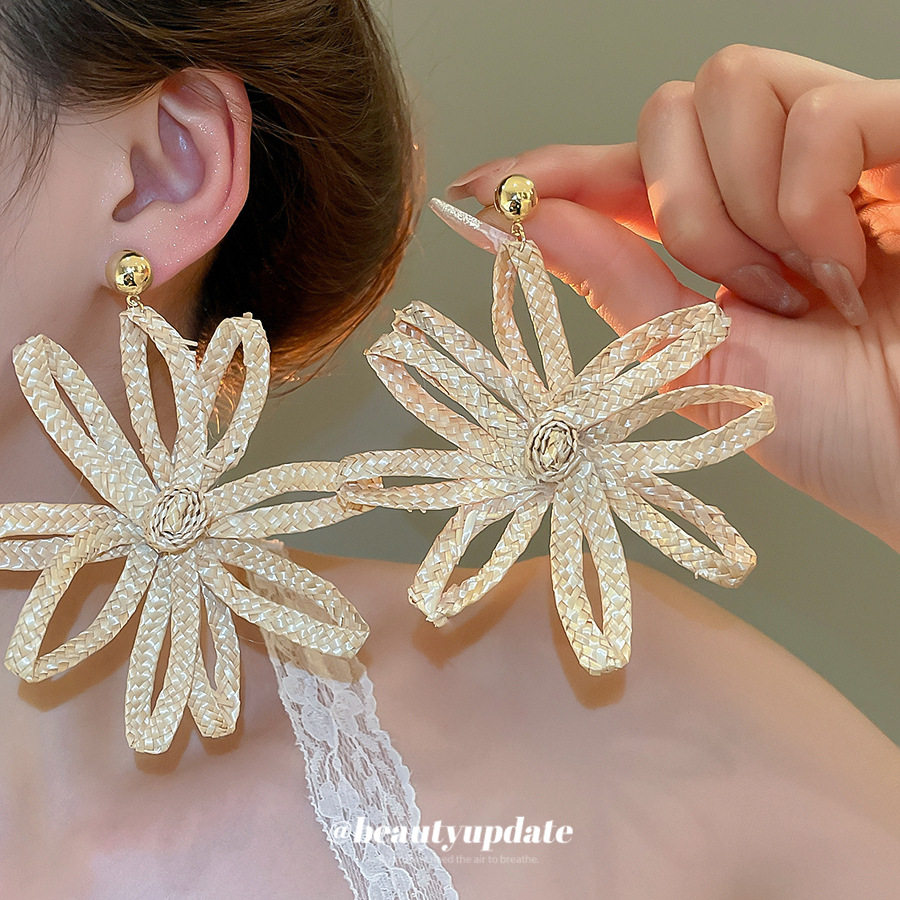 银针编织镂空花朵耳环夏日度假风百搭耳钉夸张气质耳饰小众高级感,饰品/流行首饰/时尚饰品新,耳环,淘宝优惠券,粉丝福利购,淘宝优惠卷