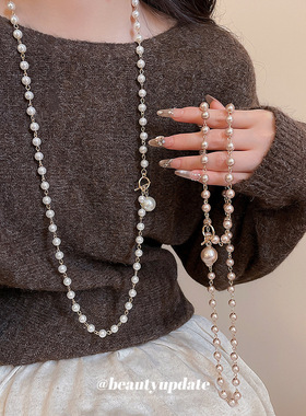 新款叠戴ot珍珠项链小众气质轻奢毛感衣链精致优雅百搭颈链女