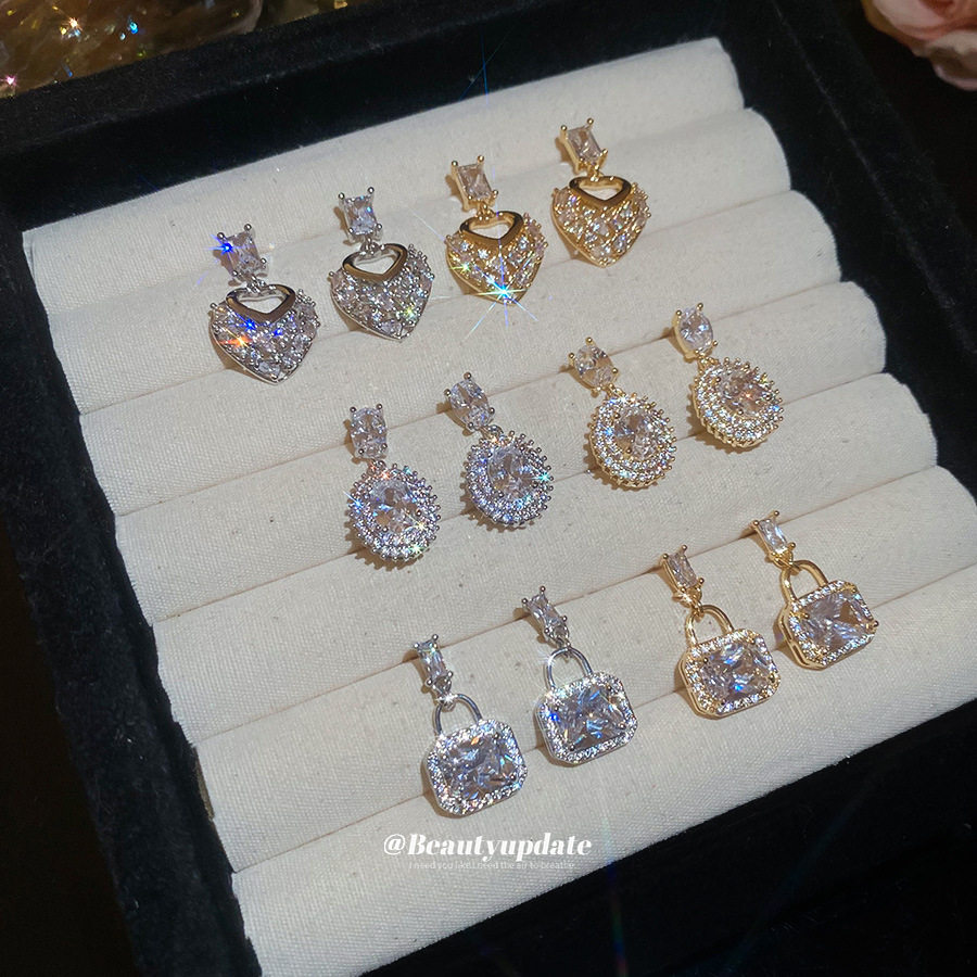 银针锆石方形耳环法式时尚轻奢复古耳钉高级感气质耳饰设计感小众,饰品/流行首饰/时尚饰品新,耳钉,淘宝优惠券,粉丝福利购,淘宝优惠卷