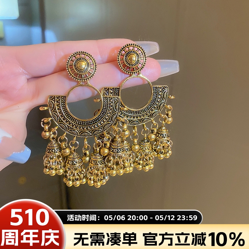 银针圆形扇形铃铛流苏耳环
