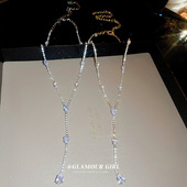 Y型镶钻水滴流苏项链轻奢礼服配饰长款 锁骨链小众气质吊坠项饰女