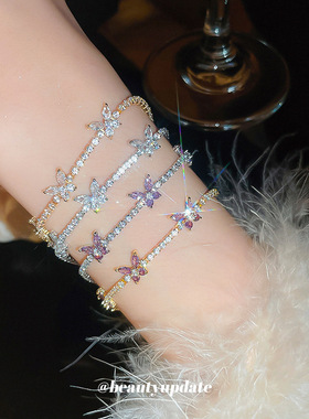 超闪锆石轻奢花朵手链小众时尚气质手环高级感ins个性手饰女