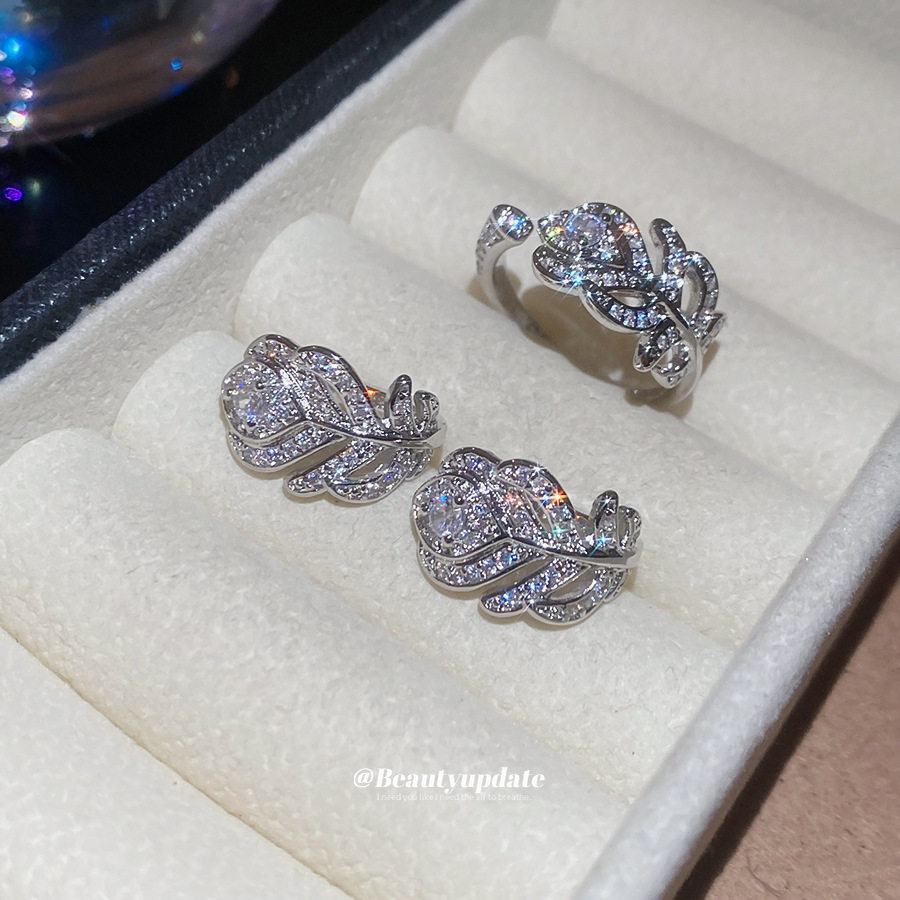 锆石镂空树叶开口戒指耳扣韩系ins冷淡风首饰套装轻奢感饰品,饰品/流行首饰/时尚饰品新,组合套装,淘宝优惠券,粉丝福利购,淘宝优惠卷