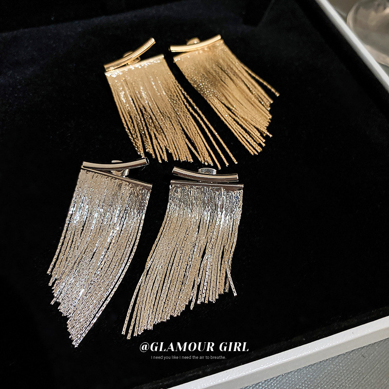 银针弧线长款链条流苏耳环欧美时尚重工艺金属感耳坠个性耳饰