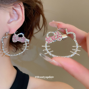 镶钻镂空猫咪一款多戴耳环可以当发夹气质耳钉轻奢高级感耳饰