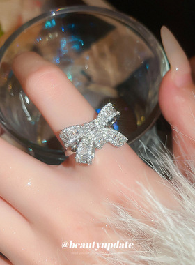 锆石蝴蝶结镂空开口戒指小众气质冷淡风食指戒时尚轻奢高级感手饰