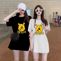 Летняя брендовая длинная мультяшная футболка, оверсайз, короткий рукав, средней длины, большой размер