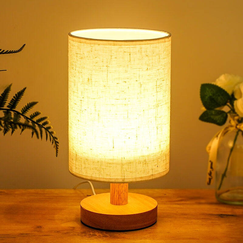 木丁丁床头台灯卧室麻布罩小夜灯氛围灯北欧现代装饰灯北欧麻布台