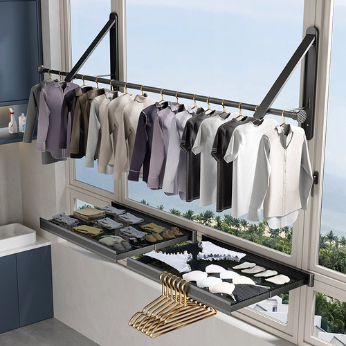 阳台隐形折叠断桥铝窗户晾衣架