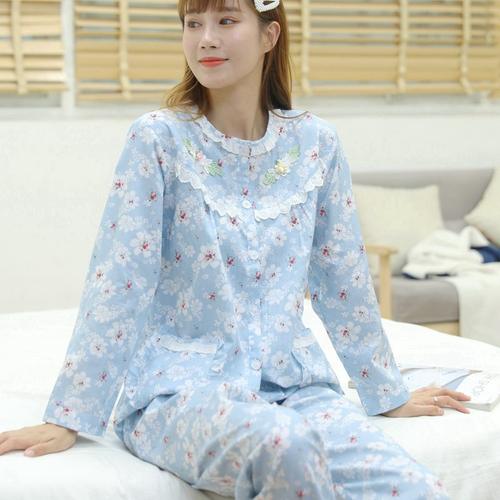 睡衣长袖薄款全棉日系开衫家居服