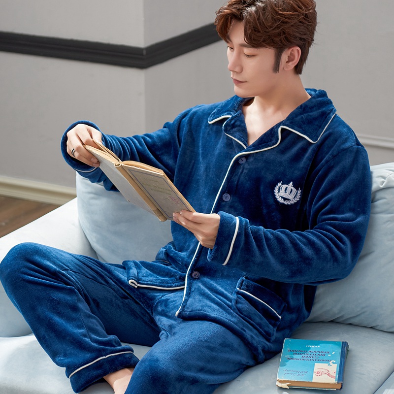 男士珊瑚绒加厚开衫保暖家居服