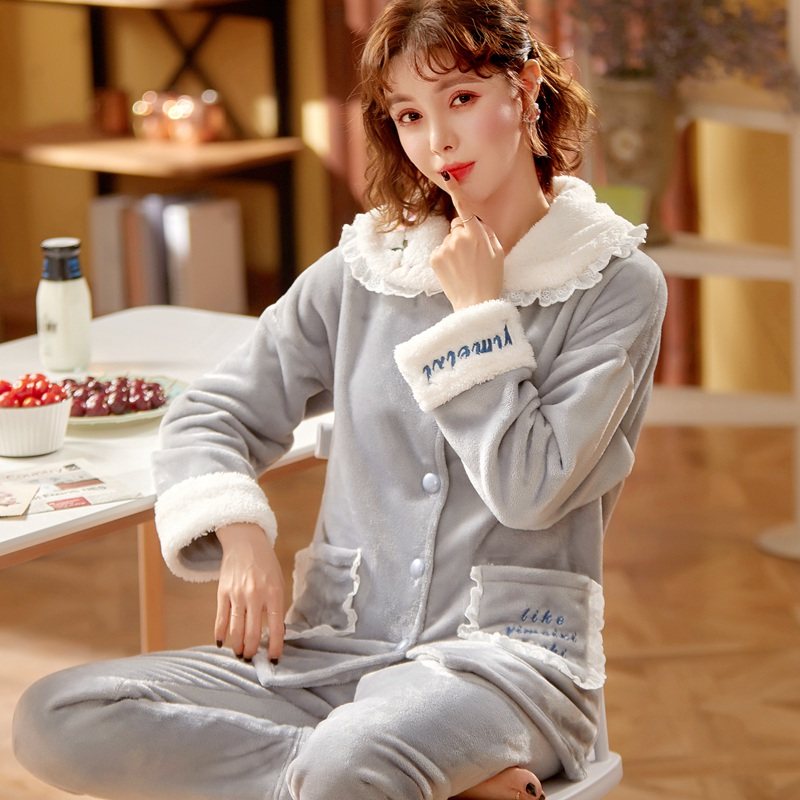 加绒加厚珊瑚绒甜美风可外穿睡衣