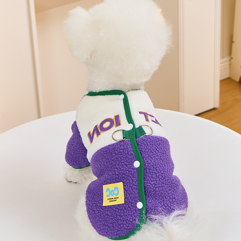 秋冬季狗狗衣服小型犬比熊泰迪保暖可牵引博美防寒两脚衣宠物衣服