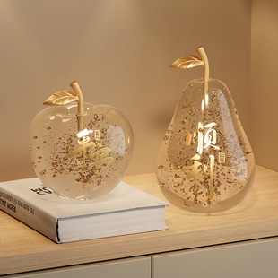 金箔水晶苹果摆件平安顺利梨客厅酒柜高级感高端大气圣诞节礼物