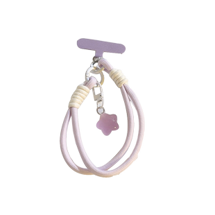 少女粉夜光胖星星手机链条可爱小挂坠手绳含夹片手机配件多功能相机车钥匙挂饰品日韩ins浅紫手腕带挂链手绳