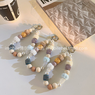 高级感创意木质混搭手工串珠手链适用于手机壳百搭ins复古女款 CCD相机拍立得挂饰车钥匙耳机学生便携挂链542