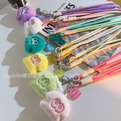 可爱粉喷射手机壳挂坠手机斜跨绳