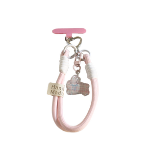 ins粉色千禧风y2K粉色编织带手机链女款手腕带挂坠手机挂饰条纹奔跑兔挂绳可旋转学生妹背包挂绳通用钥匙配饰