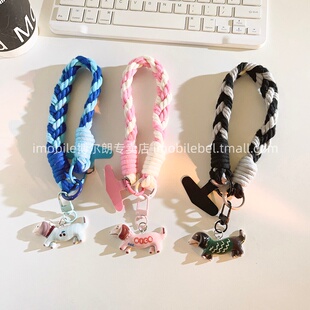 卡通趣味可爱立体复古狗挂件钥匙扣手机挂件多功能包挂件学生女款钥匙扣链短款尼龙线材编织挂绳ccd便携手腕