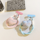 洋气粉格子爱心小挂件手机链条少女心背包挂绳配饰品姐妹款 充棉软软挂坠耐用结实手腕绳尼龙绳通用包包钥匙链