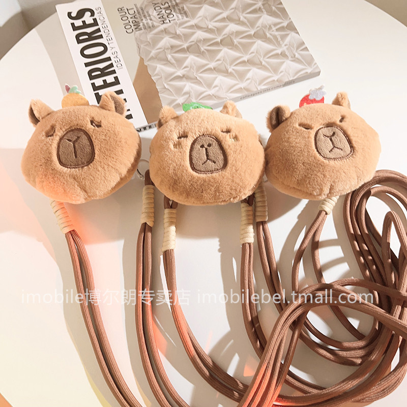 可爱卡通四叶草水豚零钱包手机背夹斜跨长绳外出旅行挂脖背带侧身挂肩挂绳网红ins可爱带拉链收纳袋手机配件