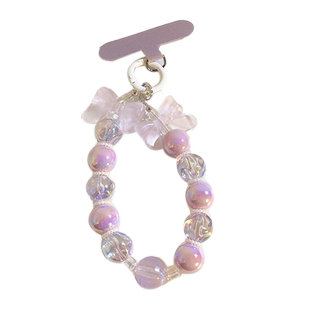 仙女风ins蝴蝶结大珠珠手链挂饰适用于苹果华为小米手机壳百搭创意手机挂链韩风少女心便携腕带钥匙耳机手环