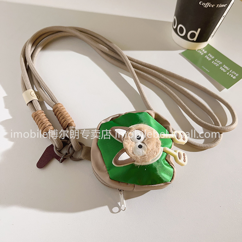 可爱立体毛绒猫咪绿包手机壳挂脖