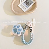 卡通手机挂饰品短款 编织带挂坠手腕绳挂链多功能超萌蓝色猫爪学生妹背包毛绒包包挂饰通用相机CCD钥匙扣配饰