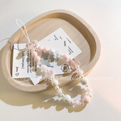 韩风ins粉色串珠手链挂件适用于手机壳便携腕带式 手提手拎防丢防摔CCD相机挂饰 手绳创意手机挂链百搭韩风女款