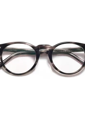 透明唐草纹板材眼镜手制复古近视镜架圆框大脸TVR505同款日本