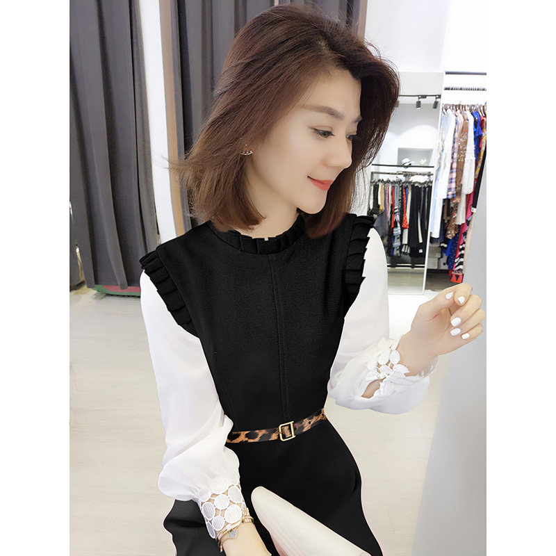 欧洲站2020秋新款女装欧货气质名媛黑色中长款显瘦长袖雪纺连衣裙