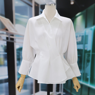 女2024年春装 职业装 白色衬衣 白衬衫 时尚 减龄收腰上衣简约长袖 新款
