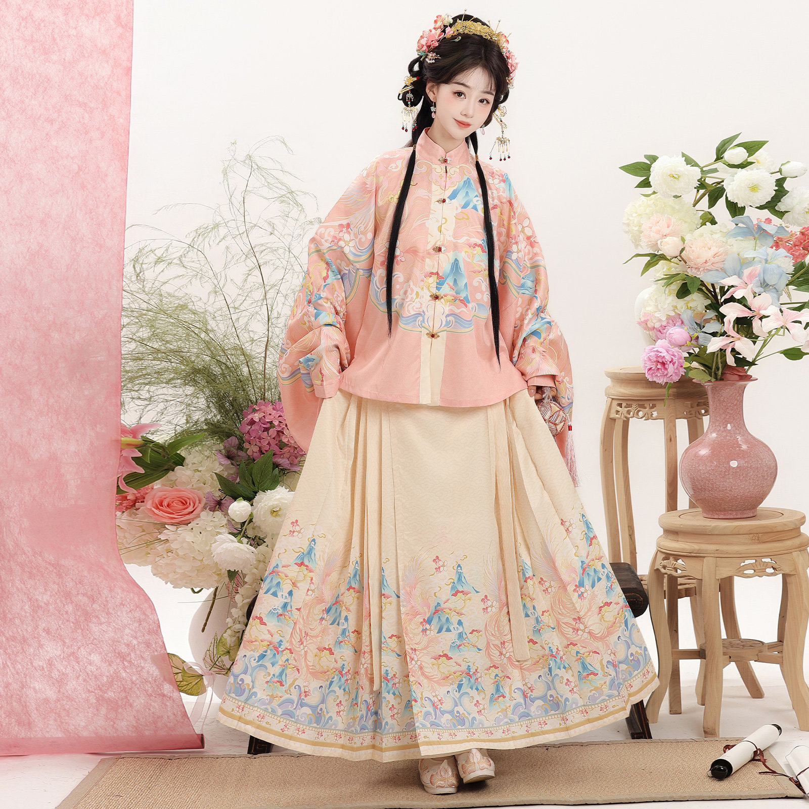 凝紫萱桃天鹿锦明制汉服马面裙套装春季新款券后137元