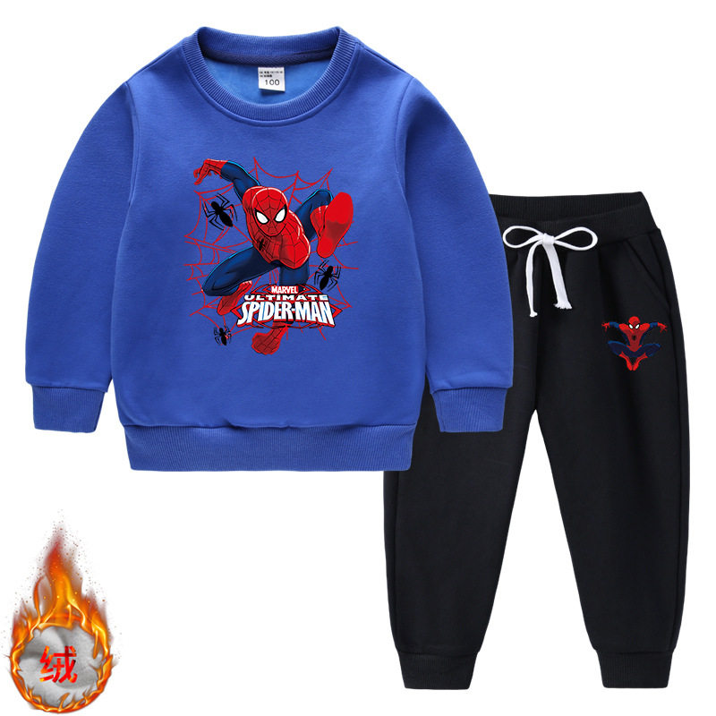 蜘蛛侠衣服男童加绒套装2026新款儿童秋冬季加厚卫衣女童保暖冬装