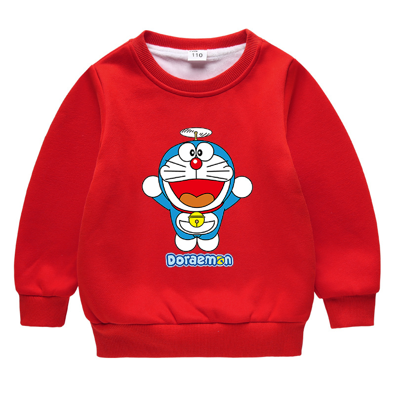 叮当猫衣服男童冬季加绒卫衣女宝宝打底衫双层绒加厚上衣儿童冬装