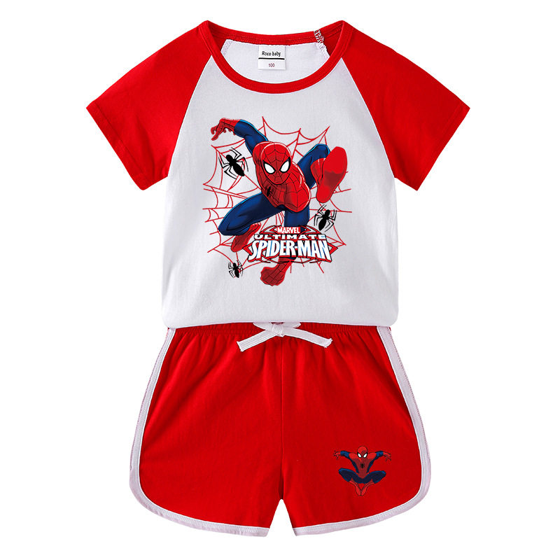 蜘蛛侠男童短袖T恤套装2026夏季新款中大儿童纯棉薄款两件套夏装t