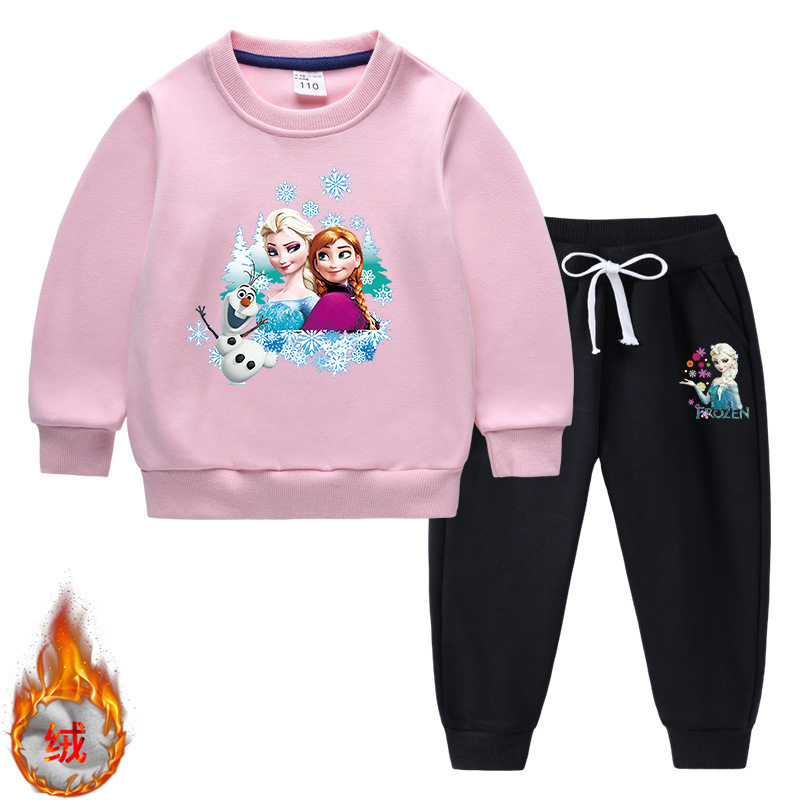 冰雪奇缘女童套装小女孩爱莎公主衣服儿童纯棉冬季加绒卫衣两件套
