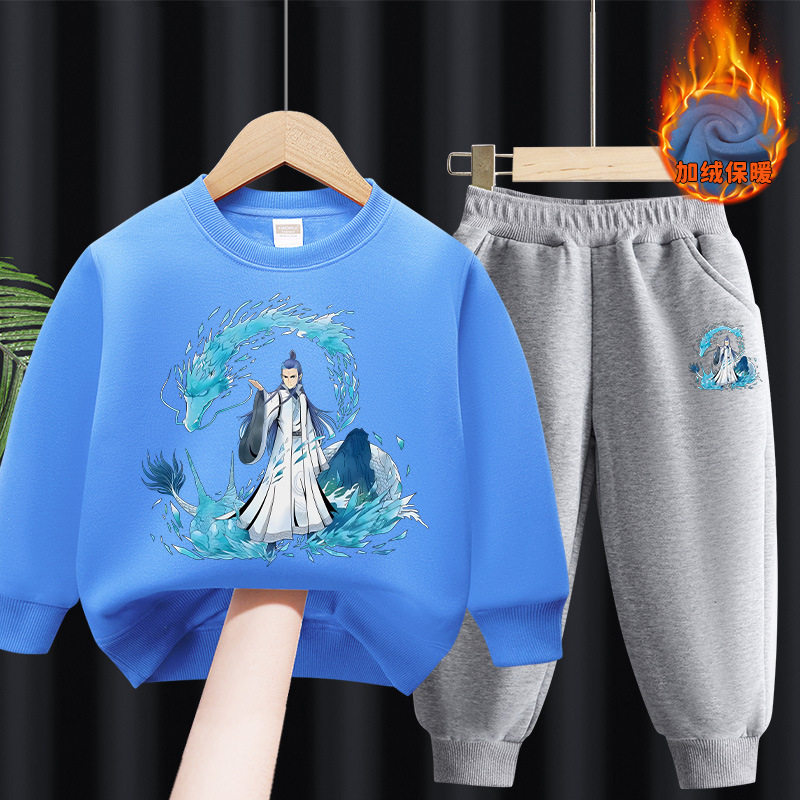 男童加绒卫衣套装一体绒秋冬款2026新款哪吒闹海敖丙儿童衣服冬装