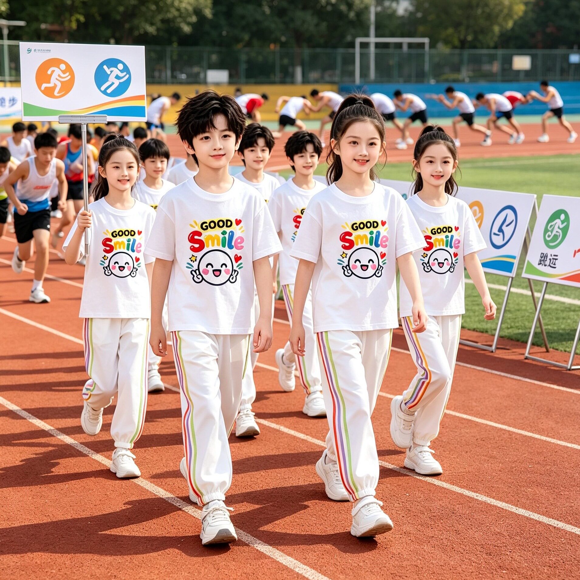 中小学生运动会儿童套装两件套彩色笑脸幼儿园亲子活动班服演出服